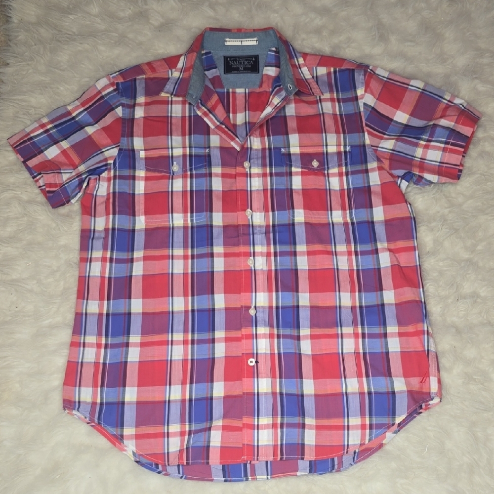 Nautica Red and Blue Plaid Button Down Shirt